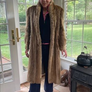 Davellin New York Vintage 1980s Raccoon Fur Brown Tan  Jacket Medium Large